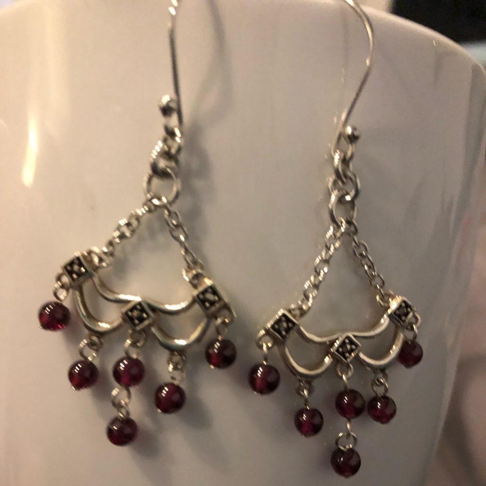 Sterling silver drop earrings with marcasite
